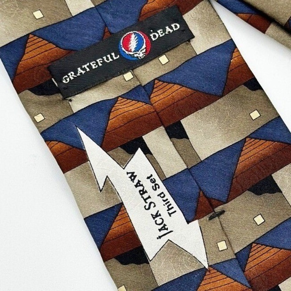 Grateful Dead Jack Straw Third Set Silk Necktie One Size Blue Brown Geometric